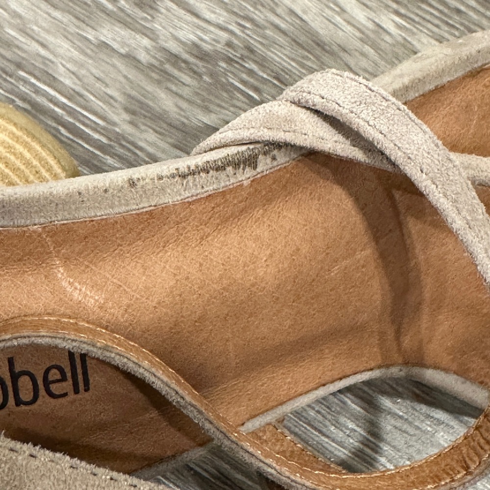 Jeffrey Campbell Despina Taupe Suede Strappy Tassel Block Heel 9.5 Boho Festival - Picture 10 of 12